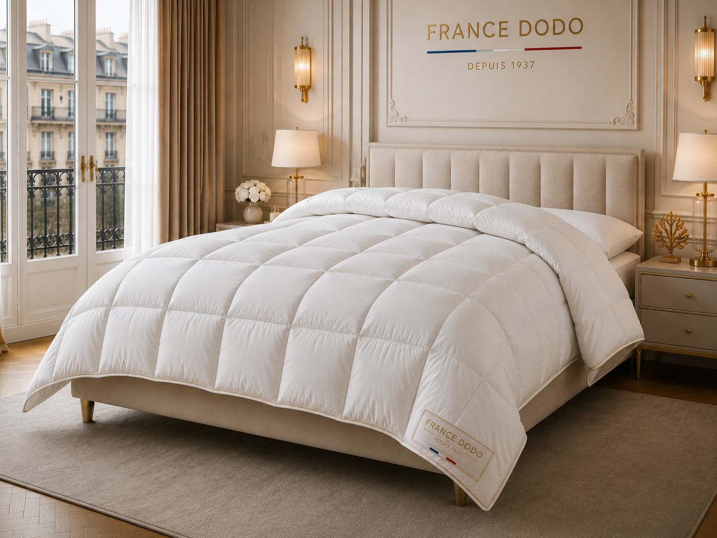 Couette Temperee 400 FRANCE DODO detail finition et etiquette signature