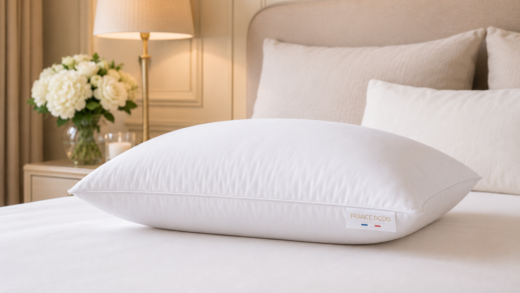 Oreiller Moelleux FRANCE DODO vue gonflant et finition textile